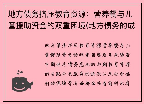 地方债务挤压教育资源：营养餐与儿童援助资金的双重困境(地方债务的成因和对策)
