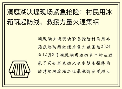 洞庭湖决堤现场紧急抢险：村民用冰箱筑起防线，救援力量火速集结