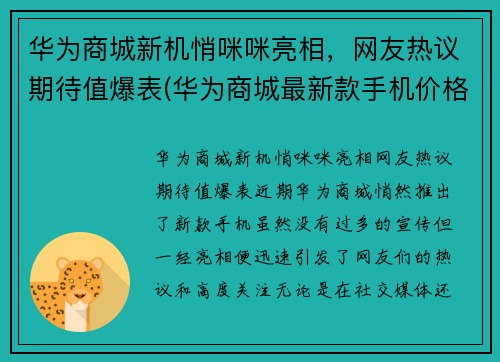 华为商城新机悄咪咪亮相，网友热议期待值爆表(华为商城最新款手机价格表)